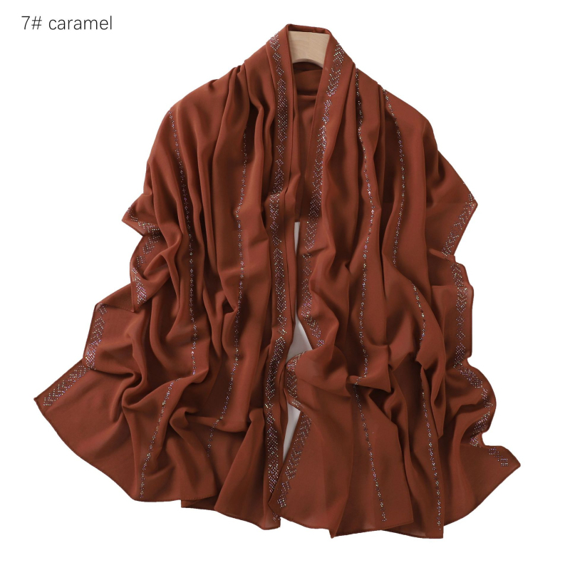 Chiffon hijab jednobojni s kristalima, dugi šal za glavu