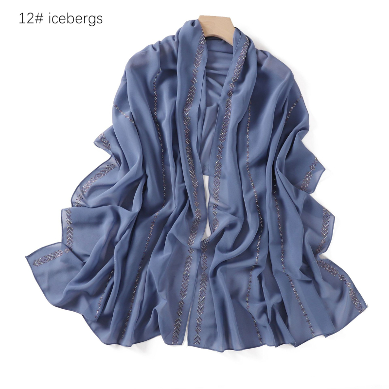 Chiffon hijab jednobojni s kristalima, dugi šal za glavu