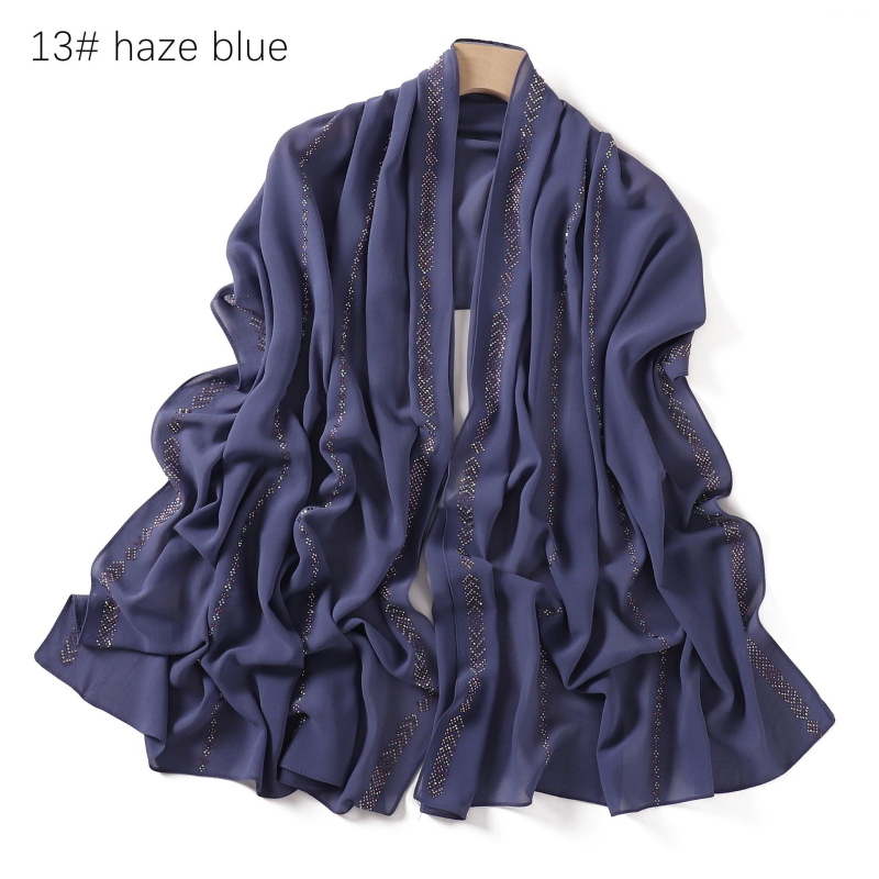 Chiffon hijab jednobojni s kristalima, dugi šal za glavu