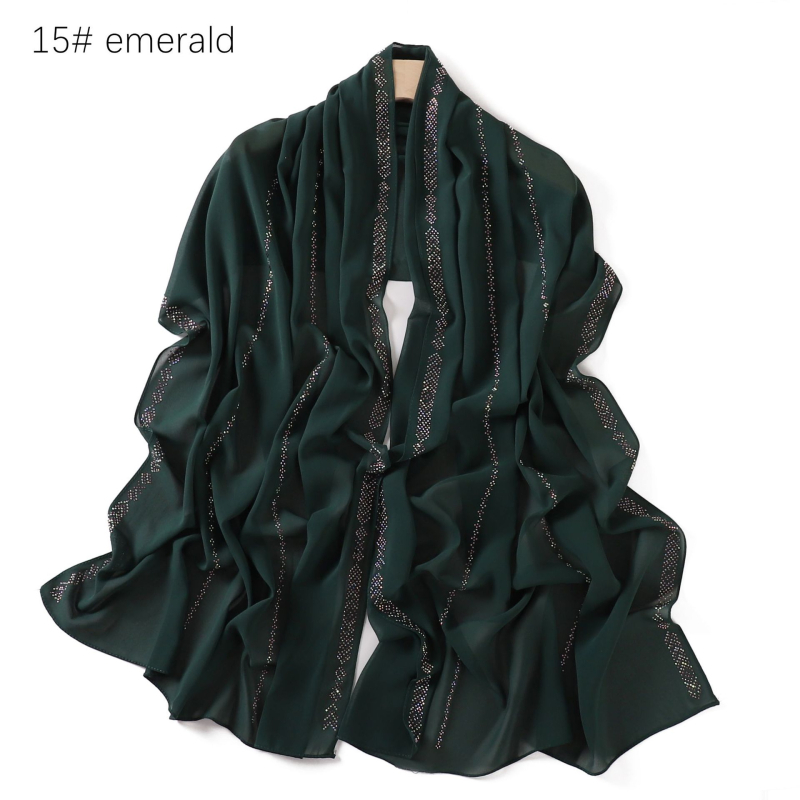 Chiffon hijab jednobojni s kristalima, dugi šal za glavu
