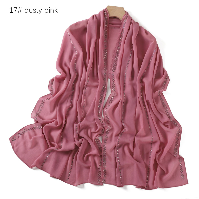 Chiffon hijab jednobojni s kristalima, dugi šal za glavu