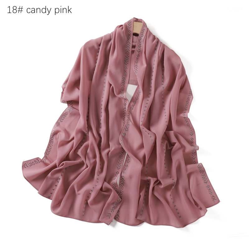 Chiffon hijab jednobojni s kristalima, dugi šal za glavu