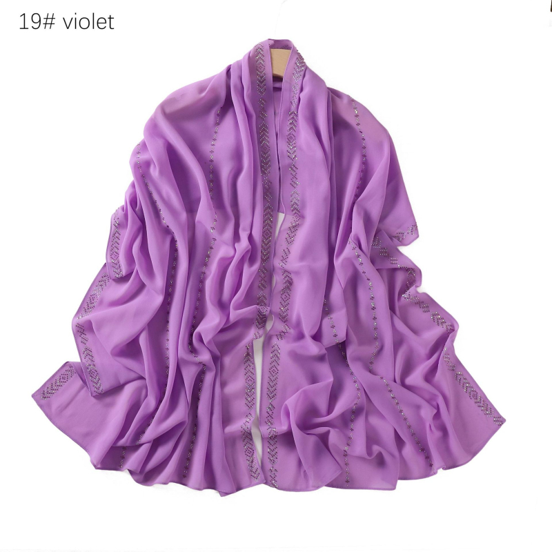 Chiffon hijab jednobojni s kristalima, dugi šal za glavu
