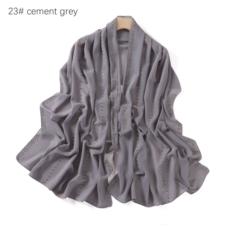 Chiffon hijab jednobojni s kristalima, dugi šal za glavu