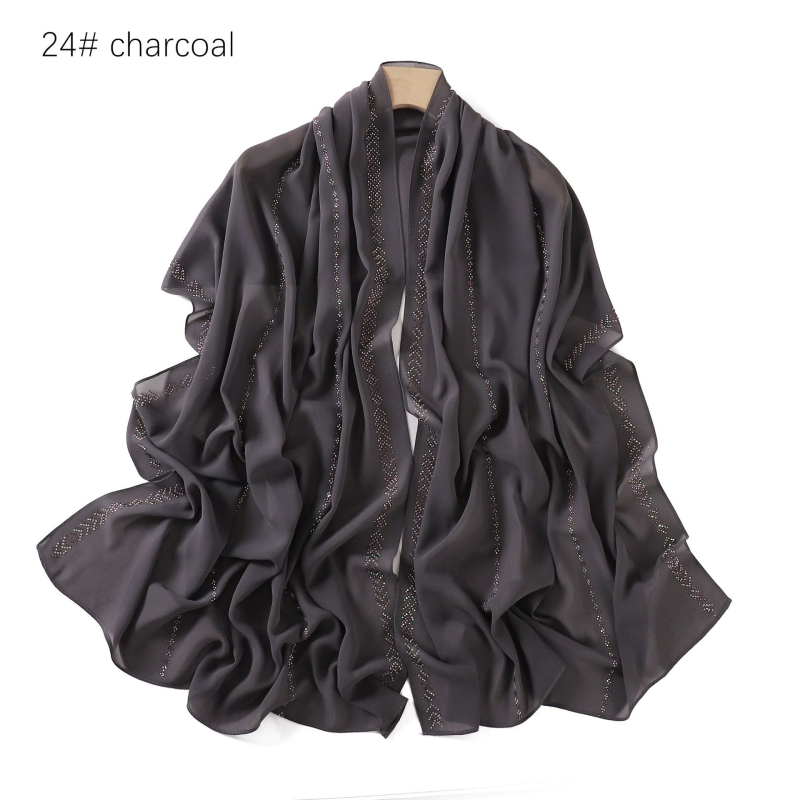 Chiffon hijab jednobojni s kristalima, dugi šal za glavu