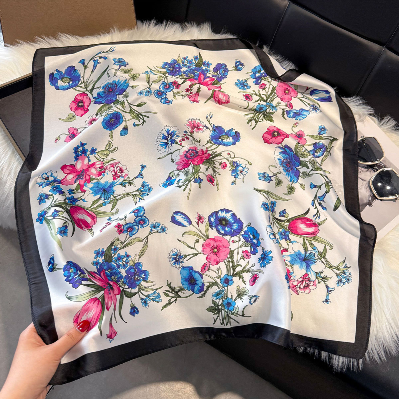 70x70 cm női poliészter négyzet alakú sál finom virágos mintával, elegáns francia stílus