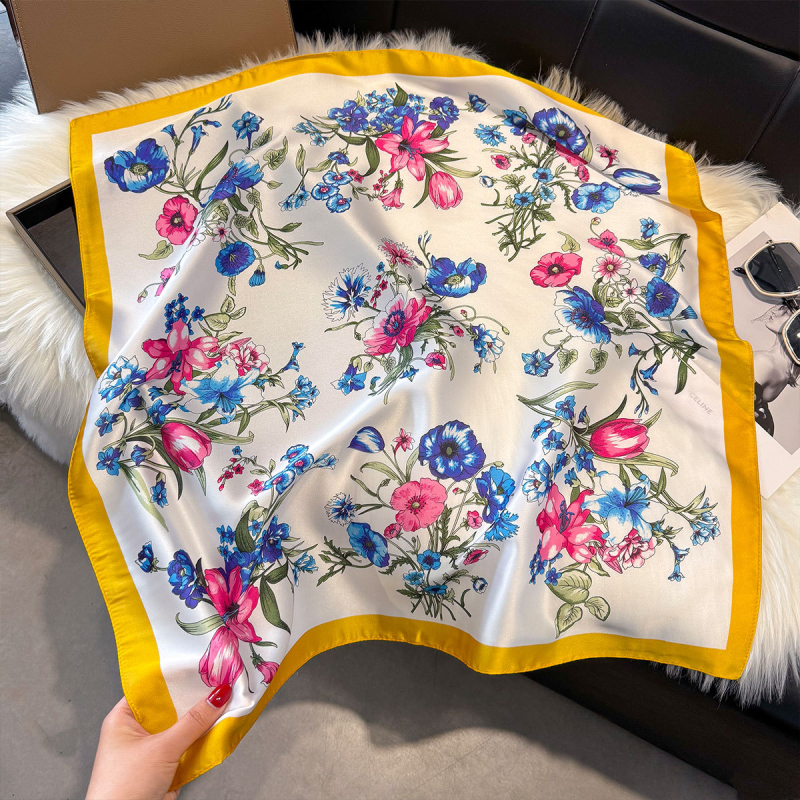 70x70 cm női poliészter négyzet alakú sál finom virágos mintával, elegáns francia stílus