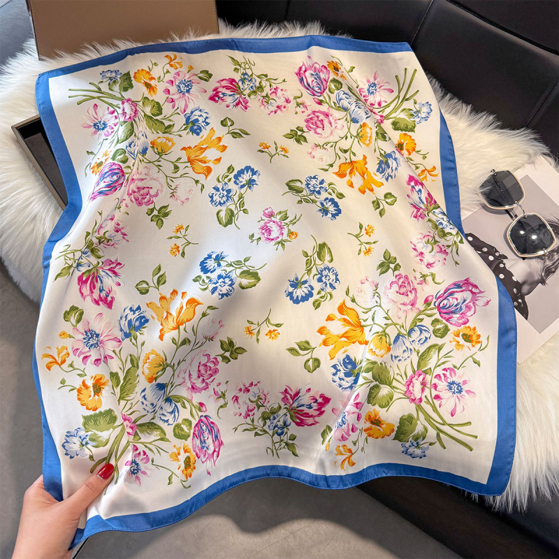 70x70 cm női poliészter négyzet alakú sál finom virágos mintával, elegáns francia stílus