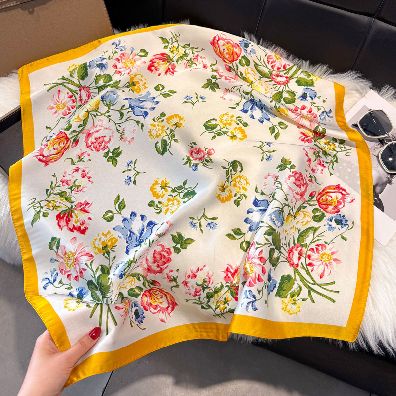 70x70 cm női poliészter négyzet alakú sál finom virágos mintával, elegáns francia stílus