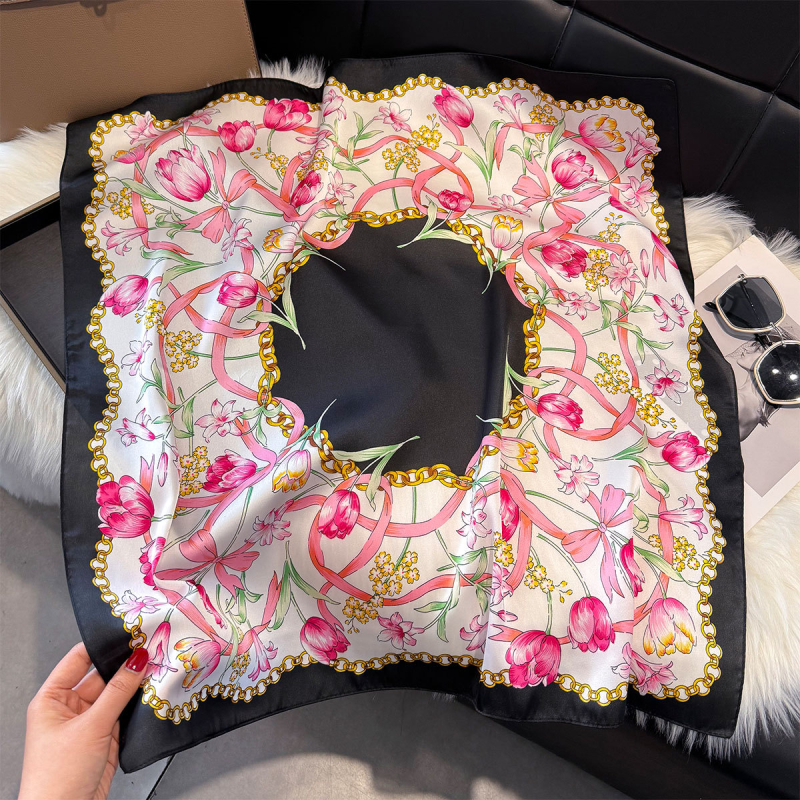 70x70 cm női poliészter négyzet alakú sál finom virágos mintával, elegáns francia stílus