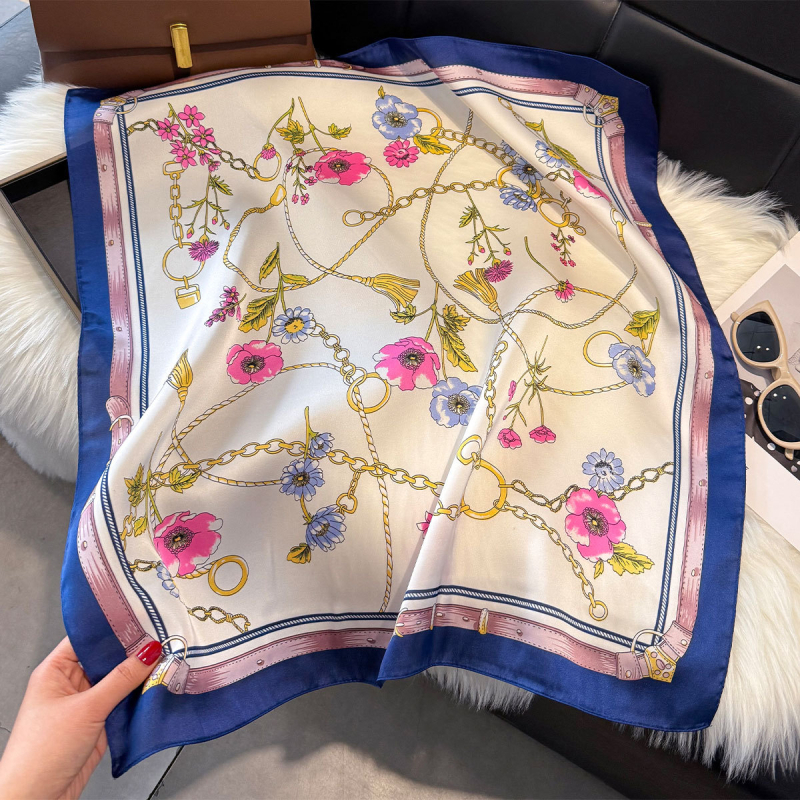 70x70 cm női poliészter négyzet alakú sál finom virágos mintával, elegáns francia stílus