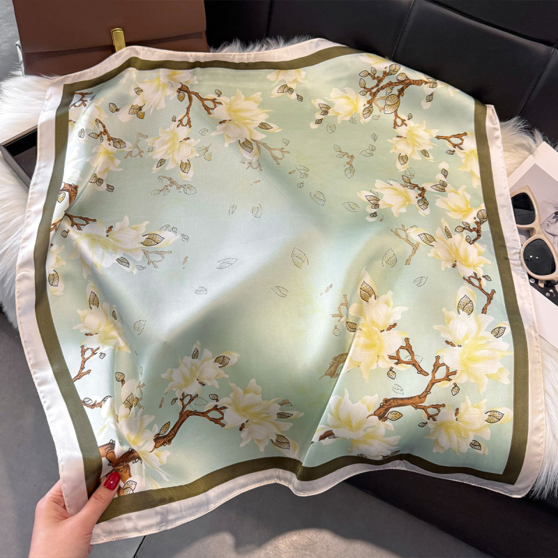 70x70 cm női poliészter négyzet alakú sál finom virágos mintával, elegáns francia stílus