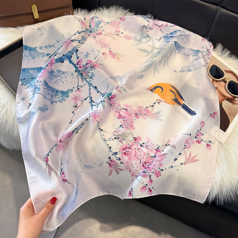 70x70 cm női poliészter négyzet alakú sál finom virágos mintával, elegáns francia stílus