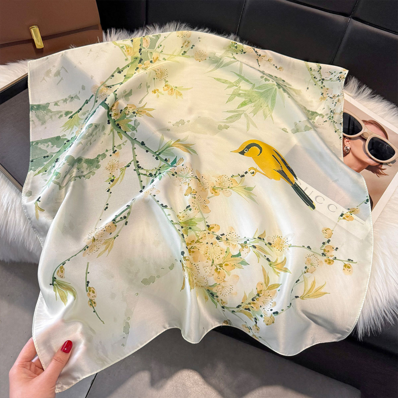 70x70 cm női poliészter négyzet alakú sál finom virágos mintával, elegáns francia stílus