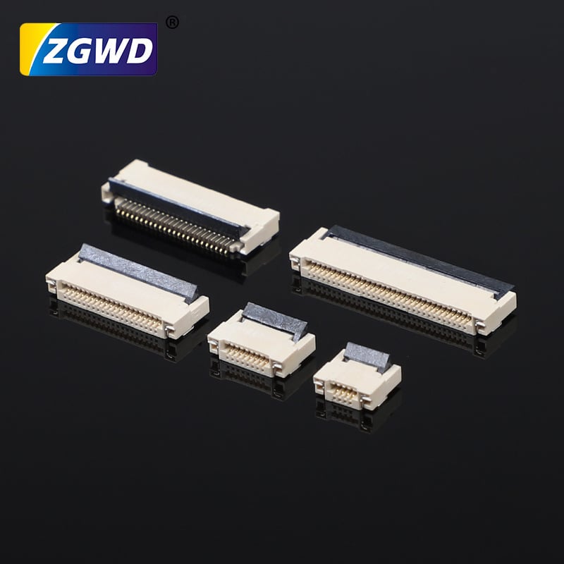FPC konektor, krok 0,5 mm, výška 2,0 mm, predné zapojenie, zadné otočenie/zámok/zdvih/pritlač, vodorovný SMT konektor, 2-12 kontaktov