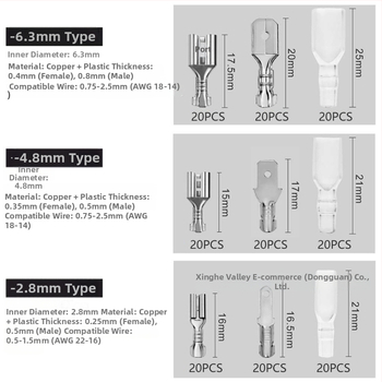 180 kusov mosadz s cínovaným povlakom, pružinová vložka, konektor lisovaný za studena, 2.8/4.8/6.3 mm