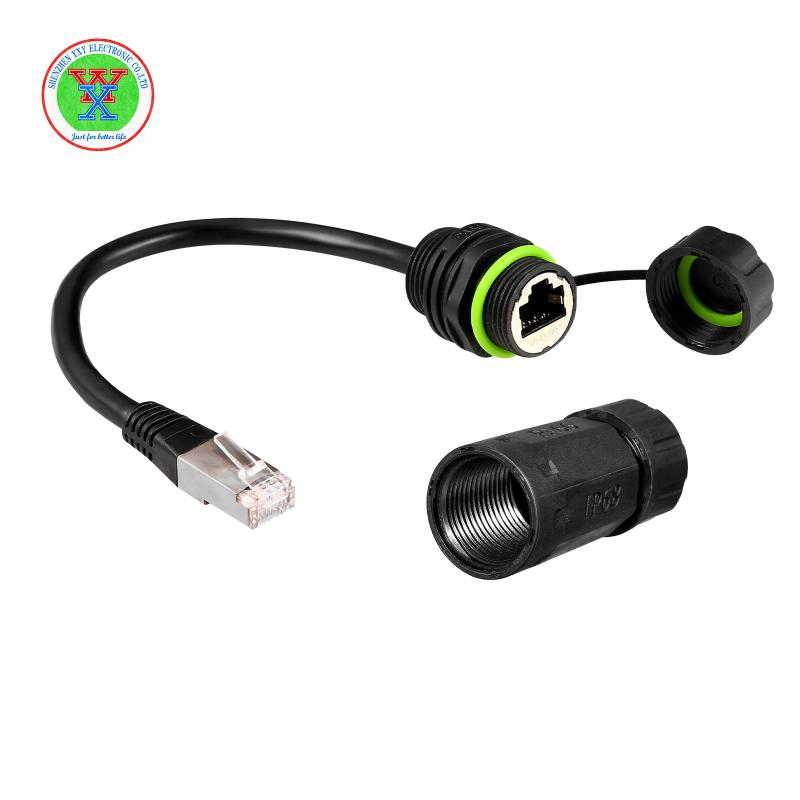 Nový RJ45 vodotesný sieťový port so stíněným leteckým konektorom, RJ45 sieťová zásuvka s káblom