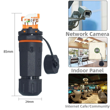 RJ45 vodotesný sieťový konektor, predný panel, panelová montáž, 5G signál, spojovací pár