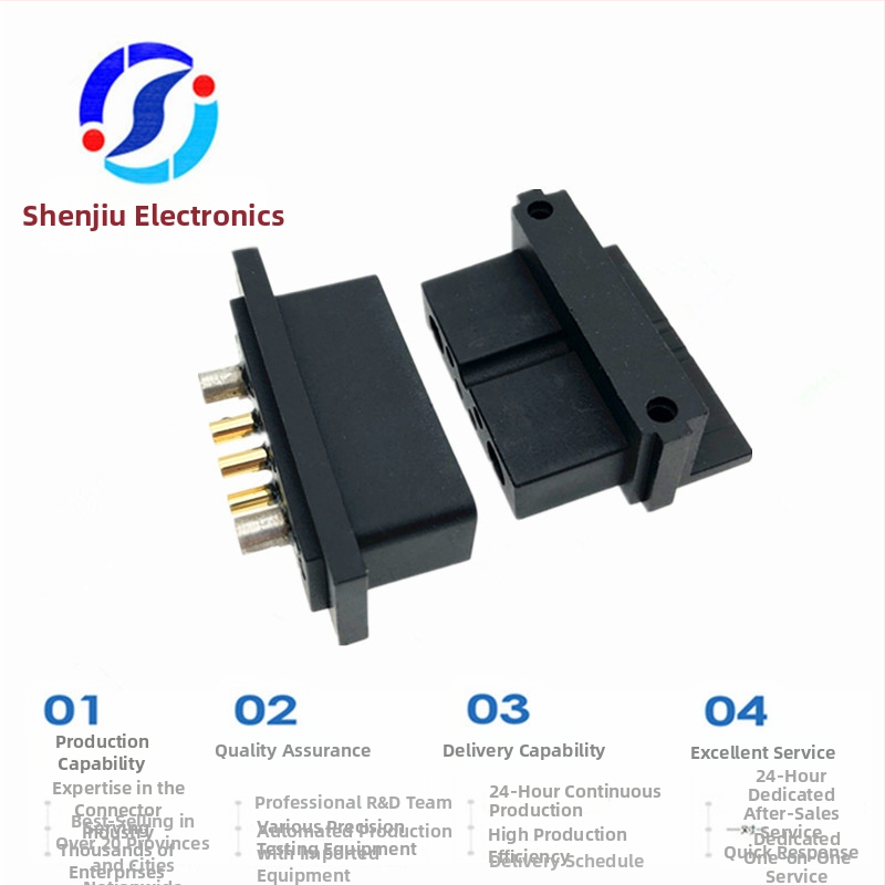 Pozlátený ženský batériový konektor, 30A 300V DC, rýchle pripojenie, konfigurácia 2+4, rozmery 36,4×14,7 mm, pre nabíjanie elektrických vozidiel