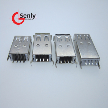 USB Type-A samica konektor, AF180°, vertikálne uchytenie na PCB, rovné/ohnuté nohy