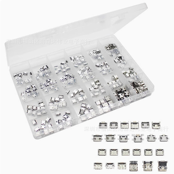 240 ks Micro USB samičie konektory, 24 typov, v krabici, Micro USB rozhranie