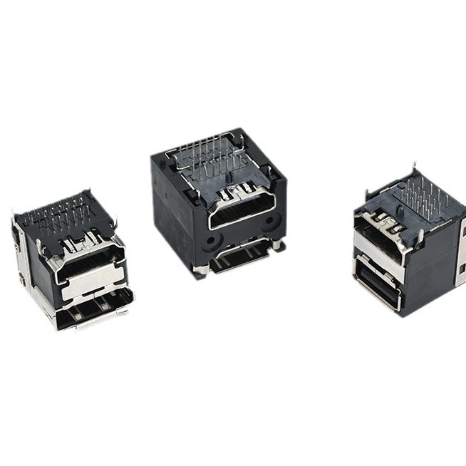 Vlastný D-Sub konektor, dvojvrstvový laminovaný USB a HDMI, DP 90° konektor na dosku PCB