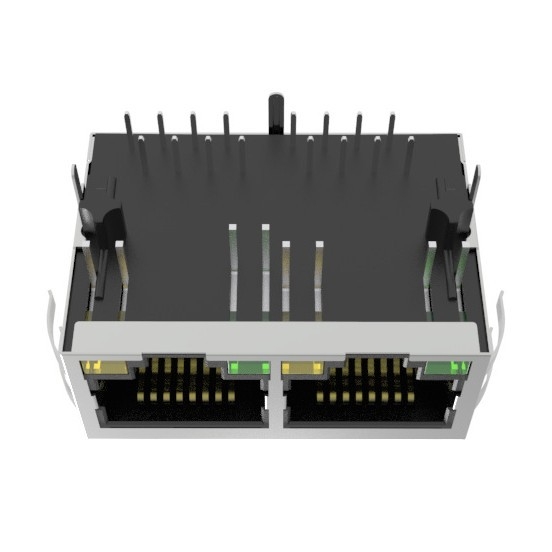 Hulyn 90° RJ45 zásuvka a 1×2 RJ45 konektor s LED indikátorom a transformátorom, 100 Mbps