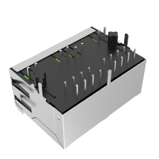 Hulyn 90° RJ45 zásuvka a 1×2 RJ45 konektor s LED indikátorom a transformátorom, 100 Mbps