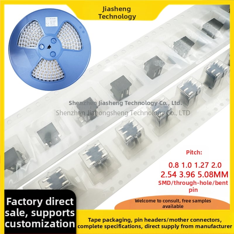 Pinový header a samičí header – balenie na páske a rolke, rozteče 1.0, 1.27, 2.0, 2.54, 3.96, 5.08 mm, rovné a zahnuté piny
