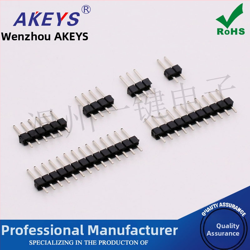 2,54 mm jednoriadový, 11,5 mm rovný pin header, 1×2P/3/4/5/6/7/8/10P/-40P, meďové piny