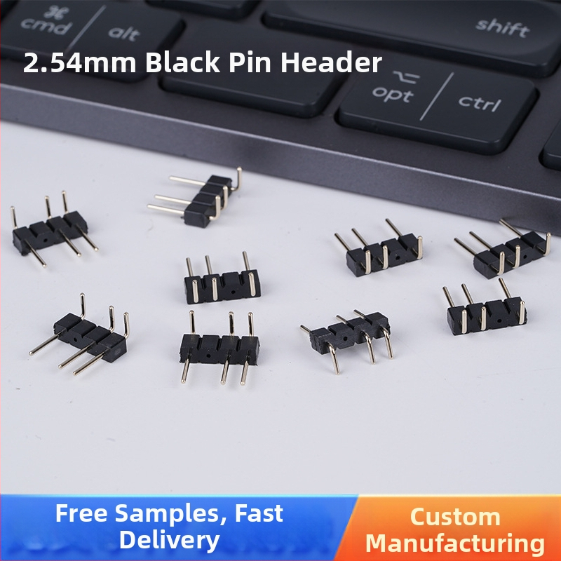 Čierny pozlátený 2,54 mm 4-pólový header pre LED pásy, 90° ohnuté kolíky, samica a samec