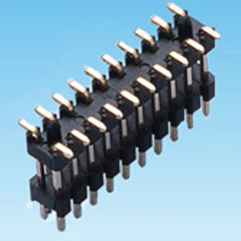 XPB 210S-2.54-XP Dvojradový pin header, 2,54 mm krok, 90°, pozlátené a cínované plášťovanie, izolátor LBT/PBT