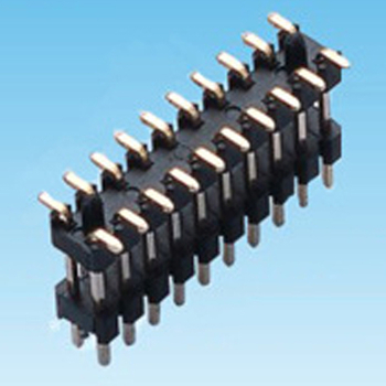 XPB 210S-2.54-XP Dvojradový pin header, 2,54 mm krok, 90°, pozlátené a cínované plášťovanie, izolátor LBT/PBT