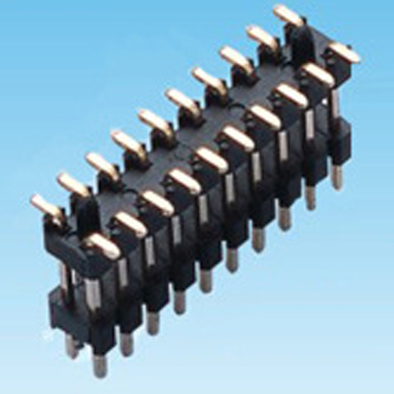 XPB 210S-2.54-XP Dvojradový pin header, 2,54 mm krok, 90°, pozlátené a cínované plášťovanie, izolátor LBT/PBT
