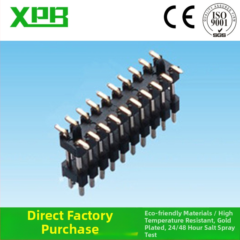 XPB 210S-2.54-XP Dvojradový pin header, 2,54 mm krok, 90°, pozlátené a cínované plášťovanie, izolátor LBT/PBT