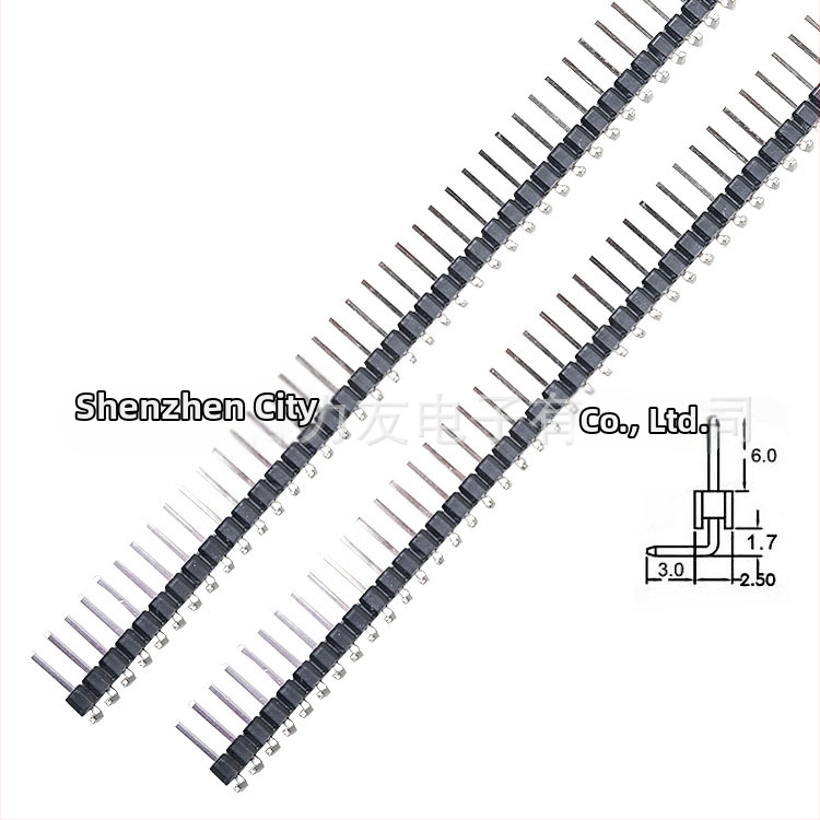 40-pínový jednoradový header, rozteč 2,54 mm, 90° ohnuté piny (1x40)