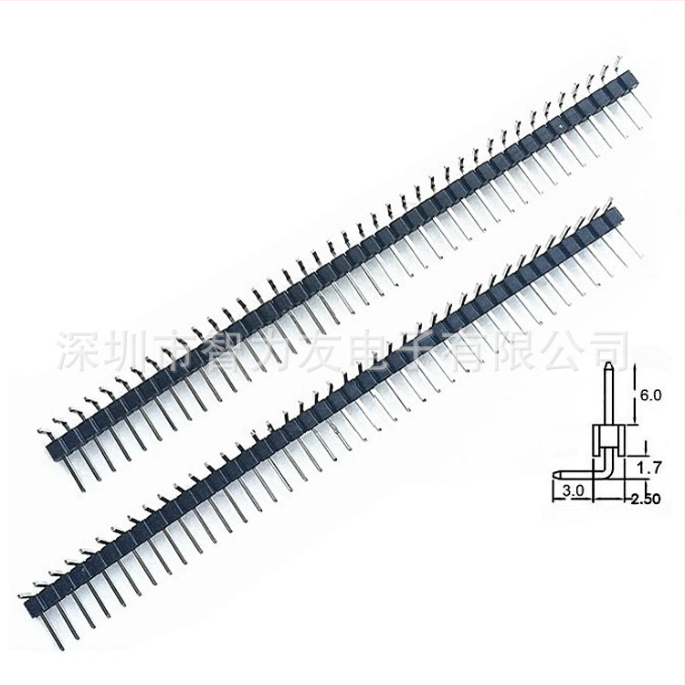 40-pínový jednoradový header, rozteč 2,54 mm, 90° ohnuté piny (1x40)