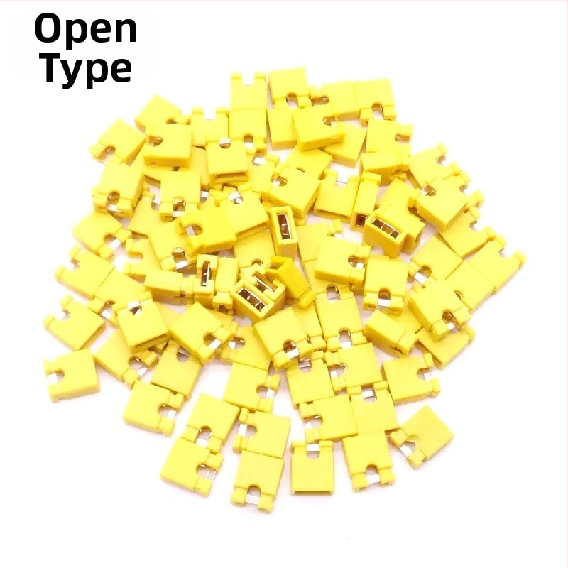 Jumperová zátka s roztečou 2,54 mm, skratovací blok, konektor pin header, otvorený/zatvorený typ, farby: čierna, žltá, modrá, červená, zelená
