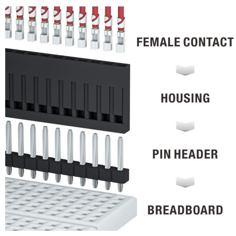 DuPont konektor sada s roztečou 2,54 mm, 1550 kusov, piny vyvažovania batérie, hlavičky, jumpery a crimping piny