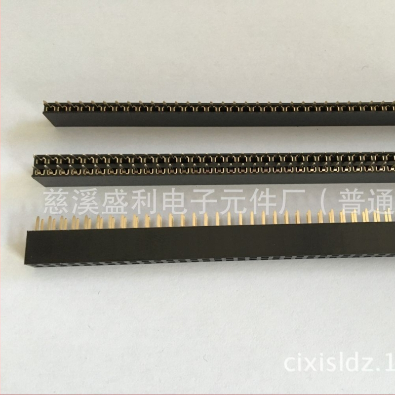 Zlatom potiahnutý 3-radový samičí header, rozteč 2,54 mm, výška 7 mm, 1×40 a 2×40 rovné