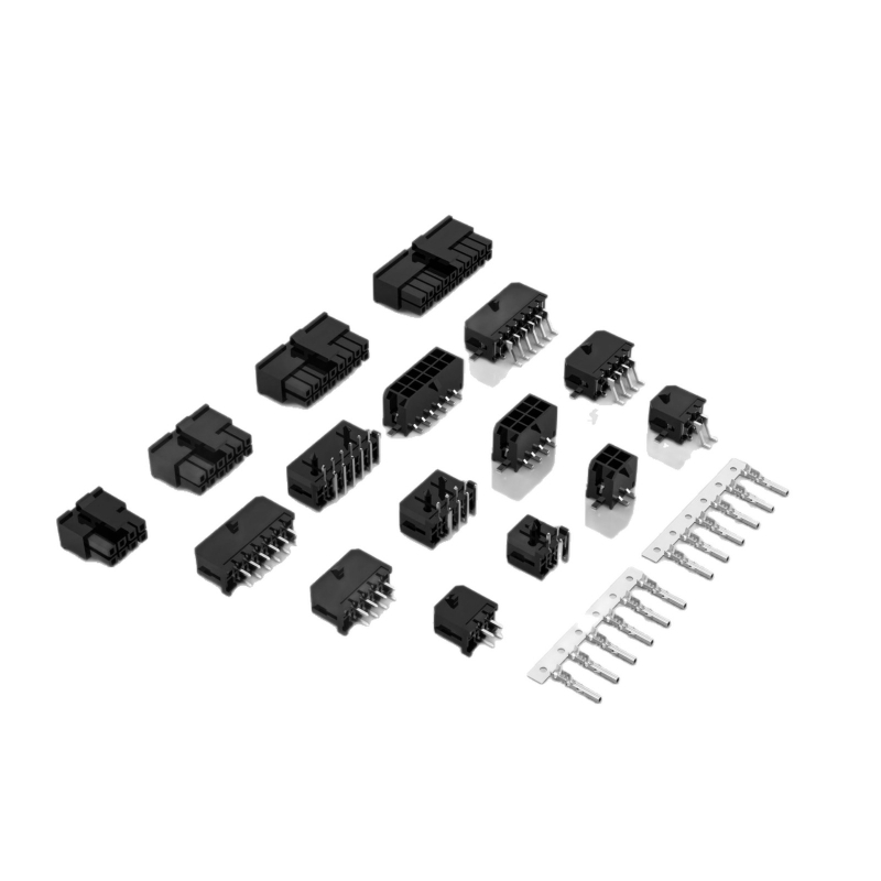 MX3.0 2×4Y kábel–doska konektor, rozostup 3,0 mm, čierny plastový kryt PA66 izolátor
