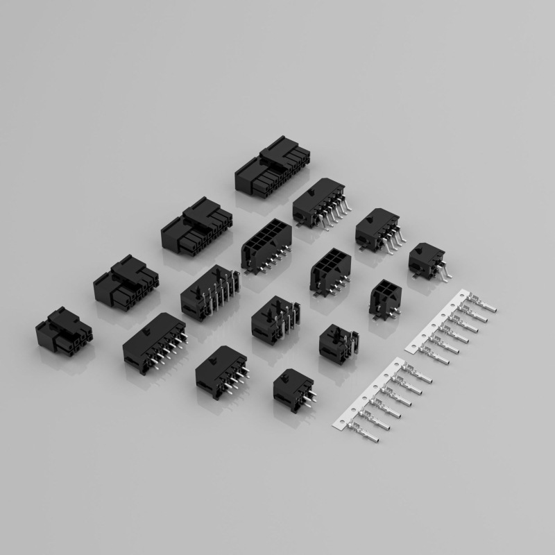 MX3.0 2×4Y kábel–doska konektor, rozostup 3,0 mm, čierny plastový kryt PA66 izolátor