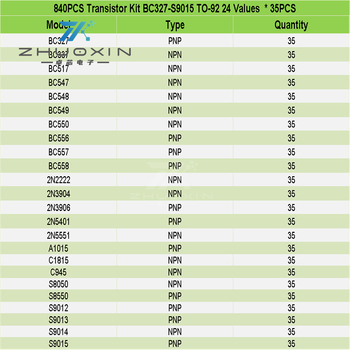 840-komadni TO-92 tranzistori set, 24 vrsta, 35 komada po vrsti, NPN i PNP