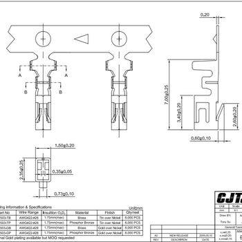 Značka CJT, LED konektor s roztečou 2,50 mm, A2503 kábel-doska spojka pre elektromobily