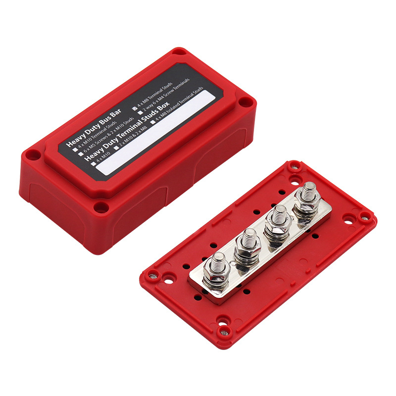 M8 4‑cestný busbar pre RV a jachtu, 300A vysoký prúd, 48V meďná busbar a káblové zväzky (USP)