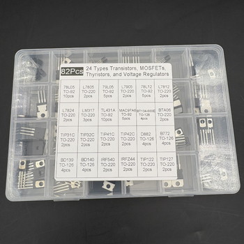 82 komada: 24 tipa snage tranzistora, MOSFET-a, tiristora i regulatora napona, TO-126/TO-92/TO-220