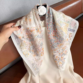 Шал от коприна Mulberry, квадрат 65×65 см, принт Градината на Моне, за жени, пролет-лято, лек и елегантен