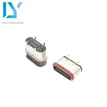 Type-C 16-pínový vodotesný ženský konektor, zvislý USB 16P, s podstavou a červeným gumovým krúžkom, výška 5,75 mm