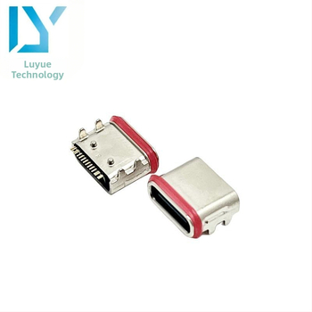 Type-C 16-pínový vodotesný ženský konektor, zvislý USB 16P, s podstavou a červeným gumovým krúžkom, výška 5,75 mm