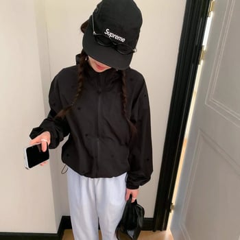 Koreai chic őszi windbreaker kabát hímzett szív motívummal, laza szabás, hosszú ujjú